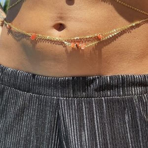 Collier double chaine de ventre acier inoxydable – bijou 2 en 1